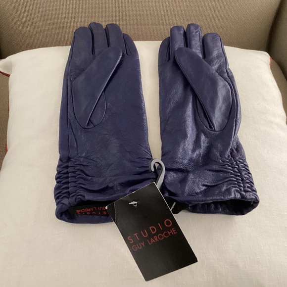 Purple Leather gloves - New - Studio Guy Laroche - Picture 1 of 4